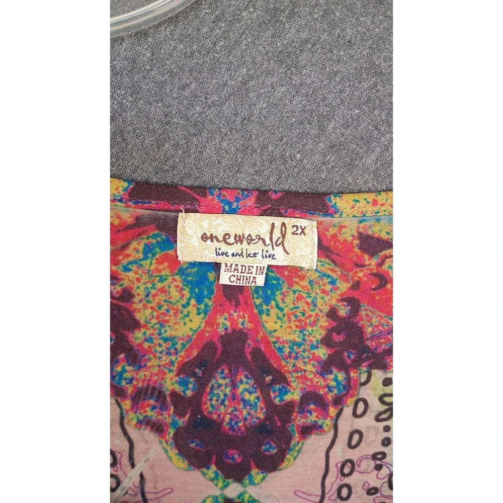 One World Butterfly Print Angel Sleeve Tunic Top Blouse 2X Multicolor Boho - Picture 4 of 6